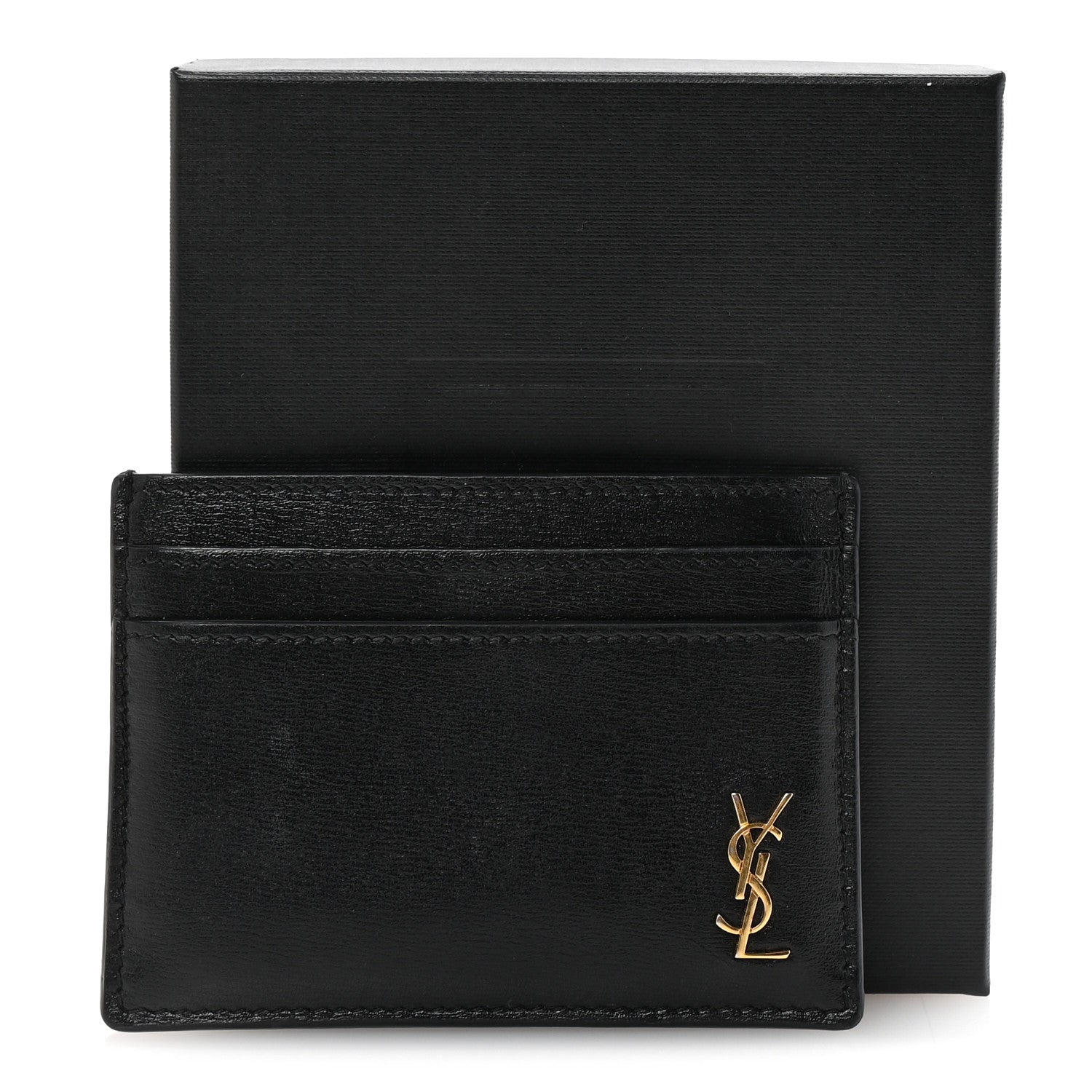 Saint Laurent Calfskin Tiny Cassandre Credit Card Case Black 8 of 8