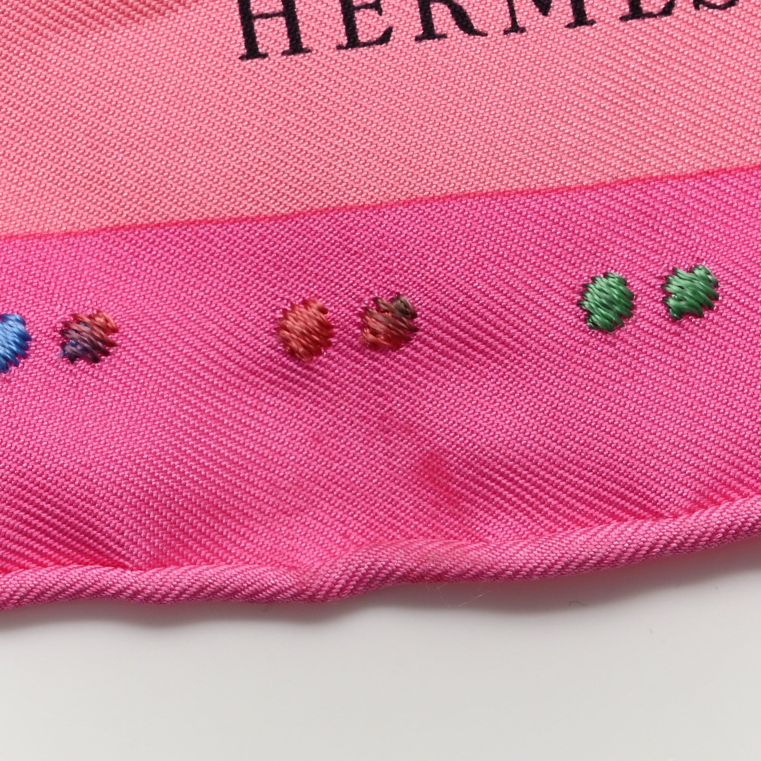 Hermes Silk Embroidered Robe Legere Scarf 45 Rose Bleu Jaune 4 of 5