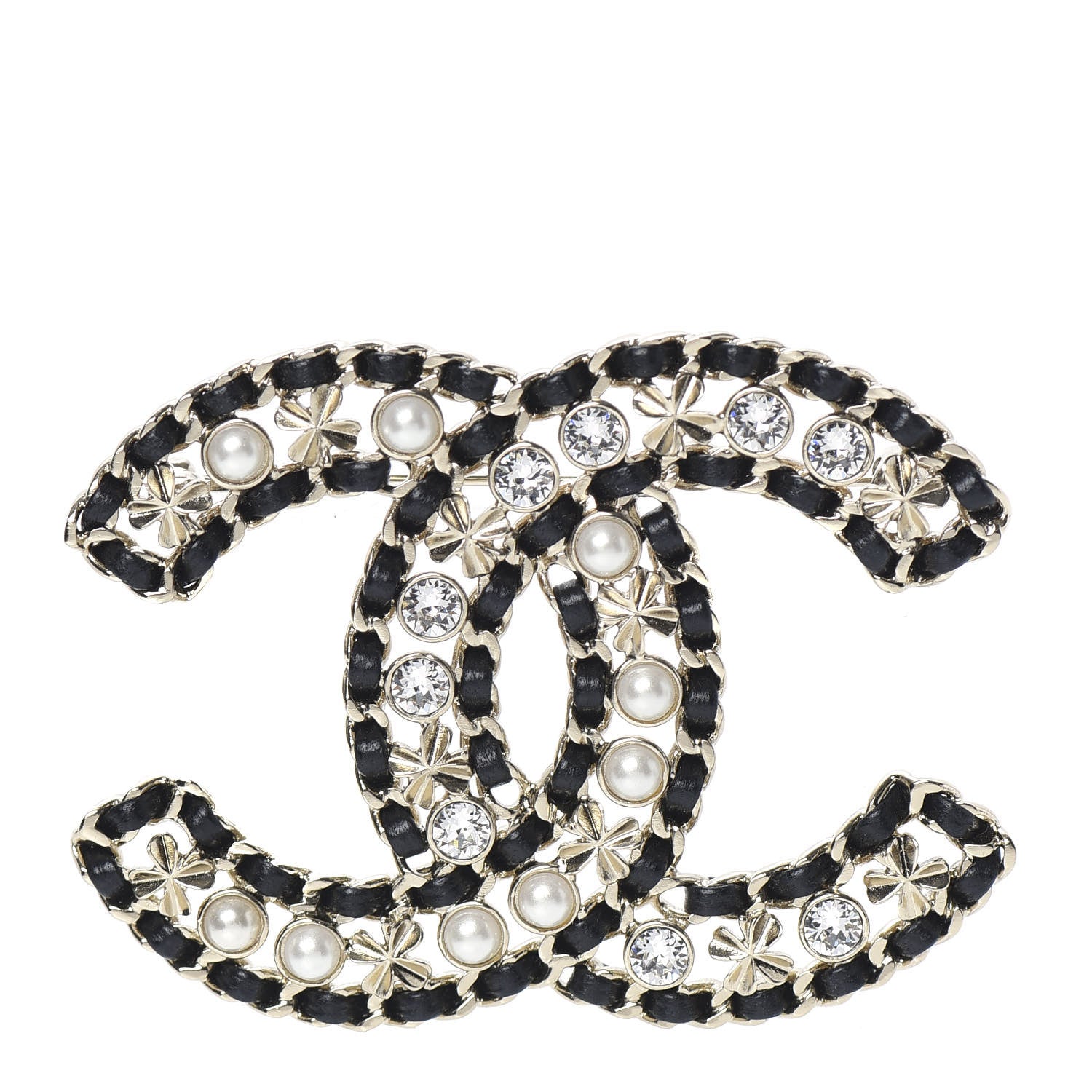 Chanel Metal Lambskin Crystal Sergeant Brooch Black Gold 1 of 5