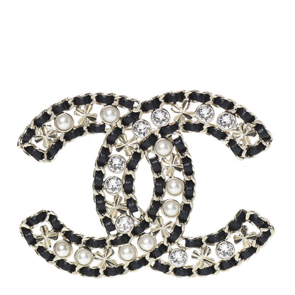 Chanel Metal Lambskin Crystal Sergeant Brooch Black Gold 1 of 5