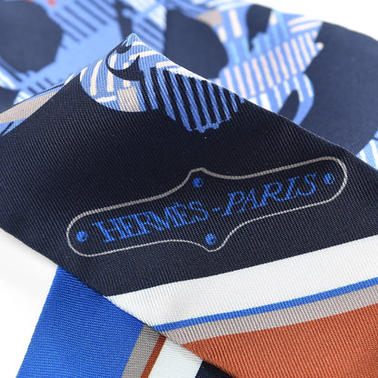 Hermes Silk Cavalcadour Morning Twilly Marine Tabac Blue Jean 3 of 5
