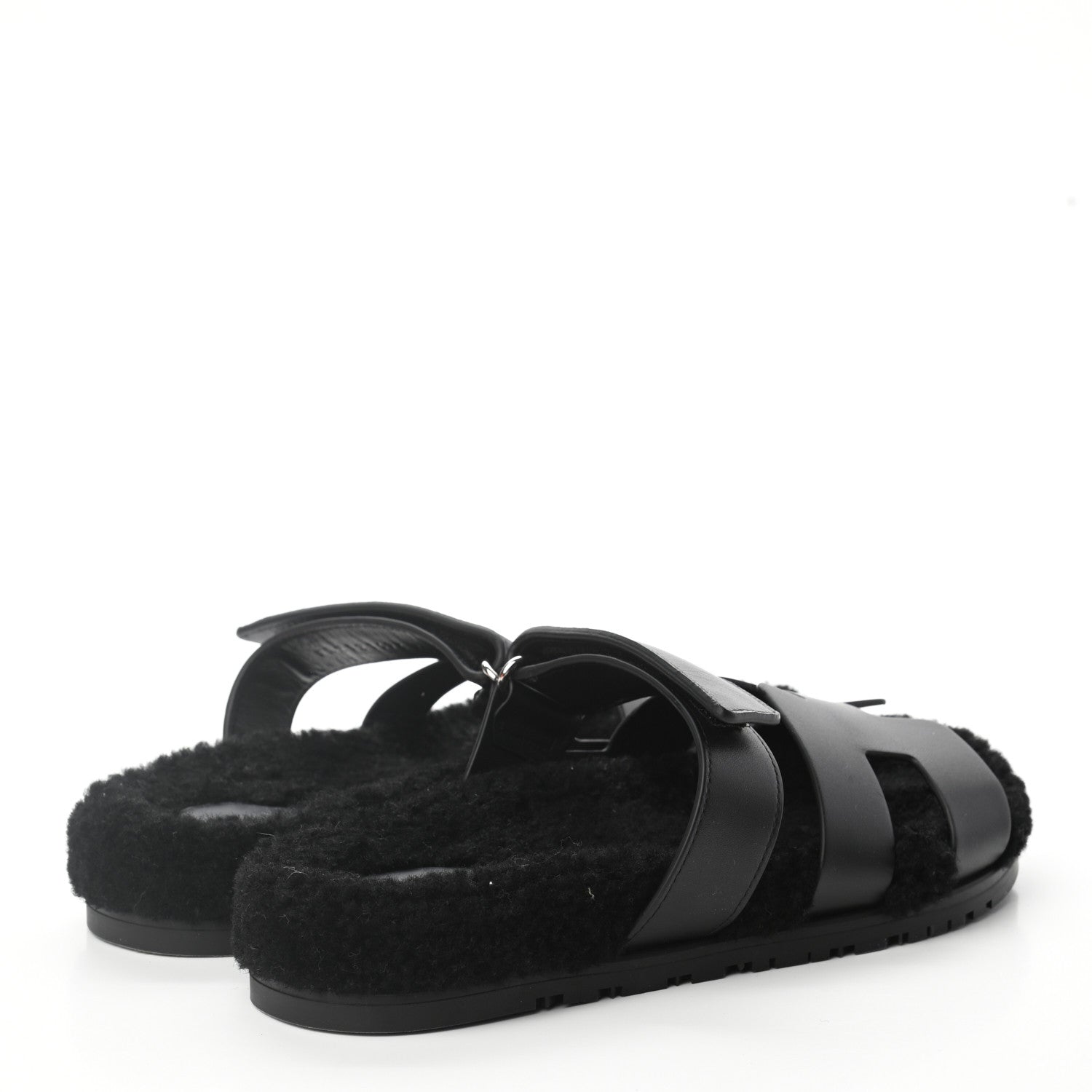Hermes Calfskin Woolskin Womens Chypre Sandals 40 Black 4 of 9