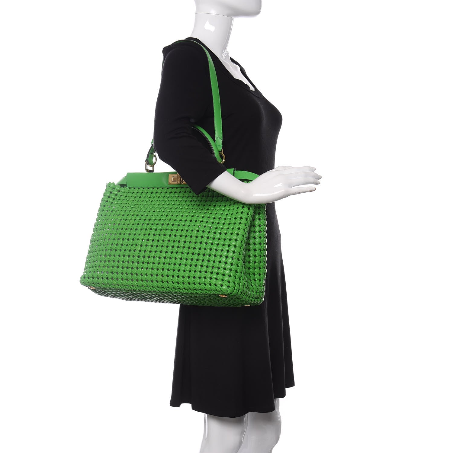 Fendi Nappa Matisse Intreccio Large Peekaboo Iconic Satchel Tomatillo 2 of 9