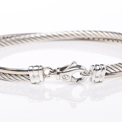 David Yurman Sterling Silver 14K White Gold Diamond 3mm Crossover Bracelet 5 of 5
