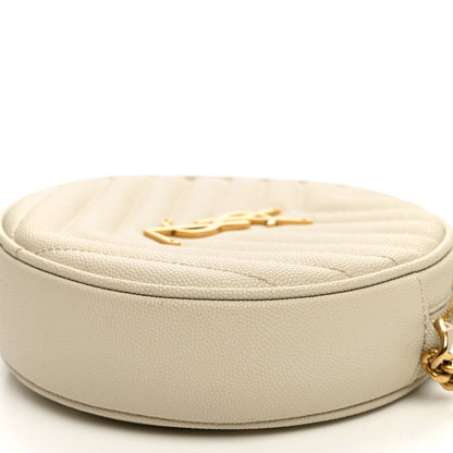 Saint Laurent Grain De Poudre Matelasse Chevron Quilted Round Vinyle Camera Bag Crema Soft 9 of 11