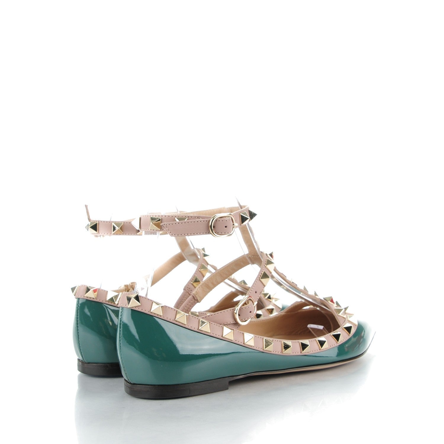 Valentino Garavani Patent Rockstud Cage Ballerina Flats 34.5 Green Poudre 4 of 8