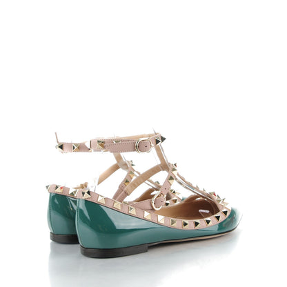 Valentino Garavani Patent Rockstud Cage Ballerina Flats 34.5 Green Poudre 4 of 8