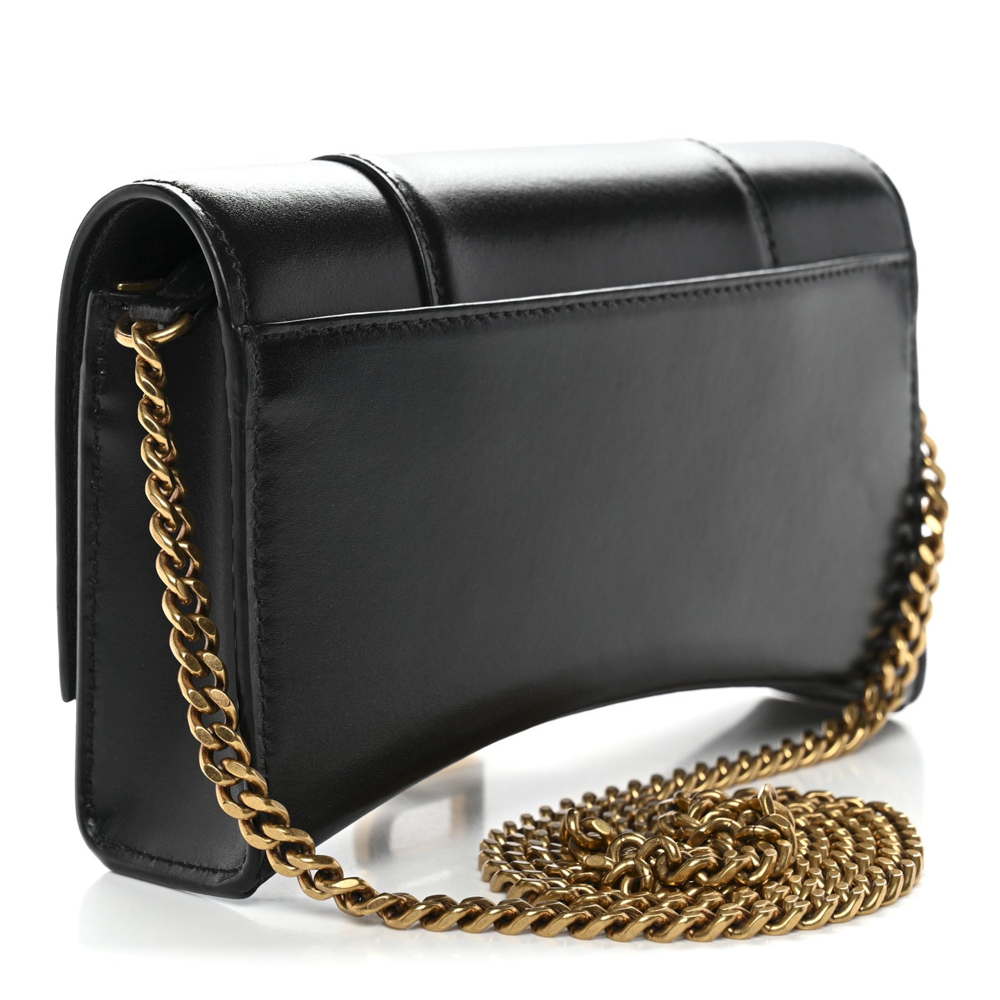 Shiny Box Calfskin Hourglass Chain Bag Black