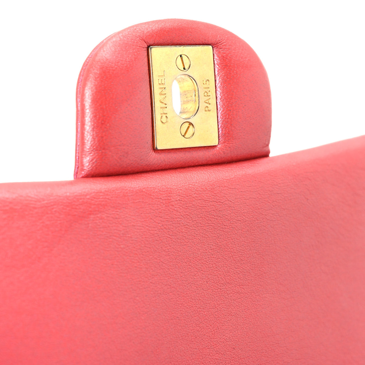 Iridescent Lambskin Quilted Mini Top Handle Rectangular Flap Red