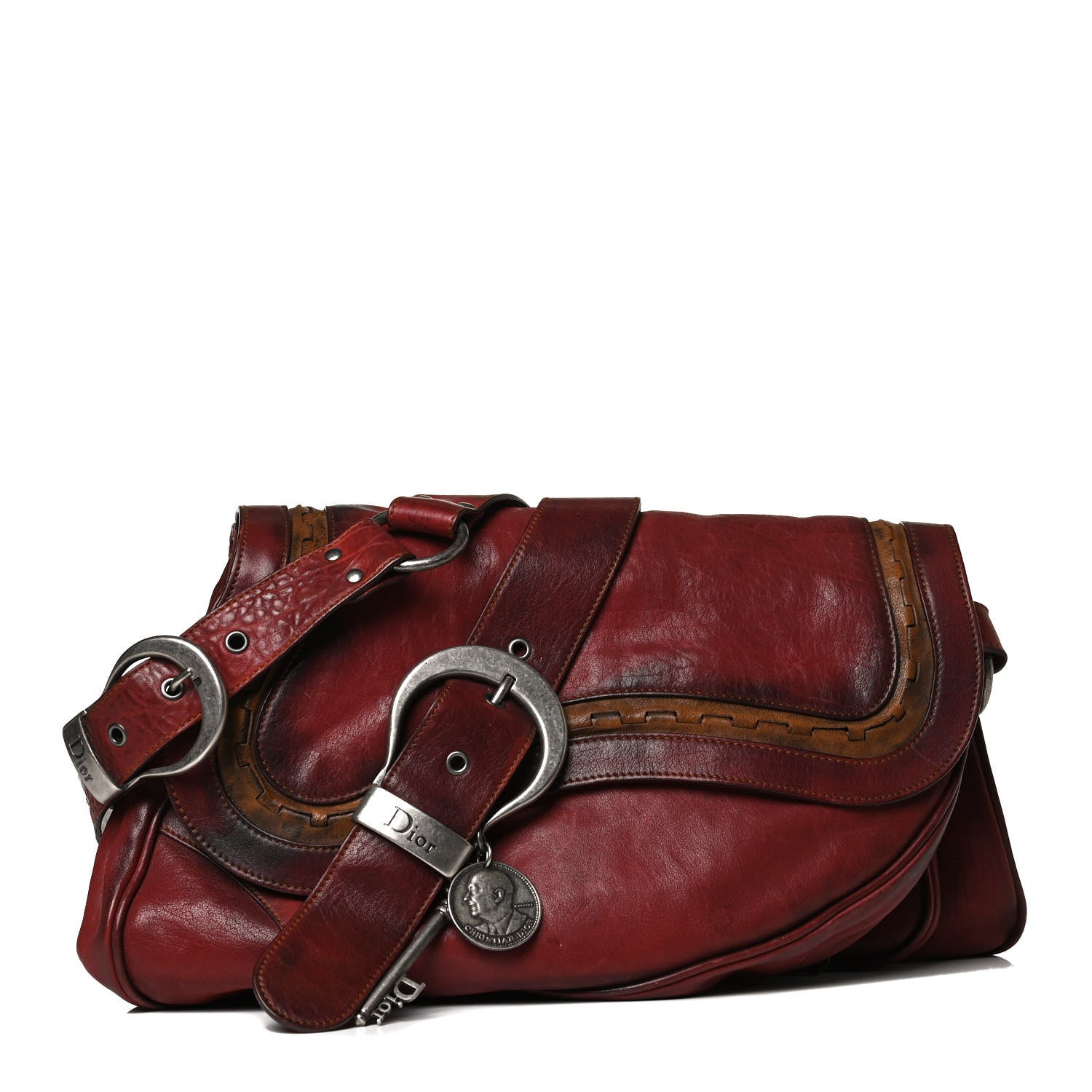 Christian Dior Calfskin Medium Gaucho Double Saddle Bag Red 1 of 18