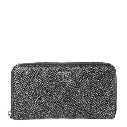 Chanel Glittered Calfskin Quilted Large Gusset Zip Wallet Black 1 of 7