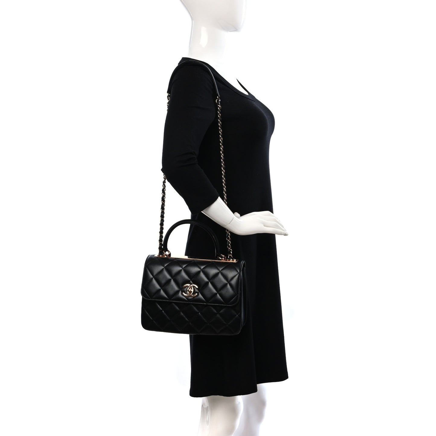 Lambskin Quilted Small Trendy CC Dual Handle Flap Bag Black