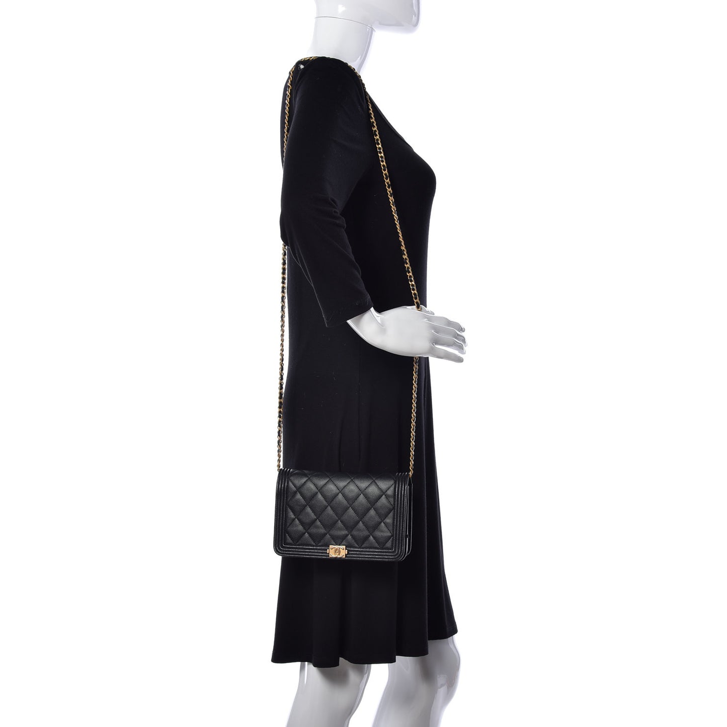 Caviar Quilted Boy Wallet On Chain WOC Black