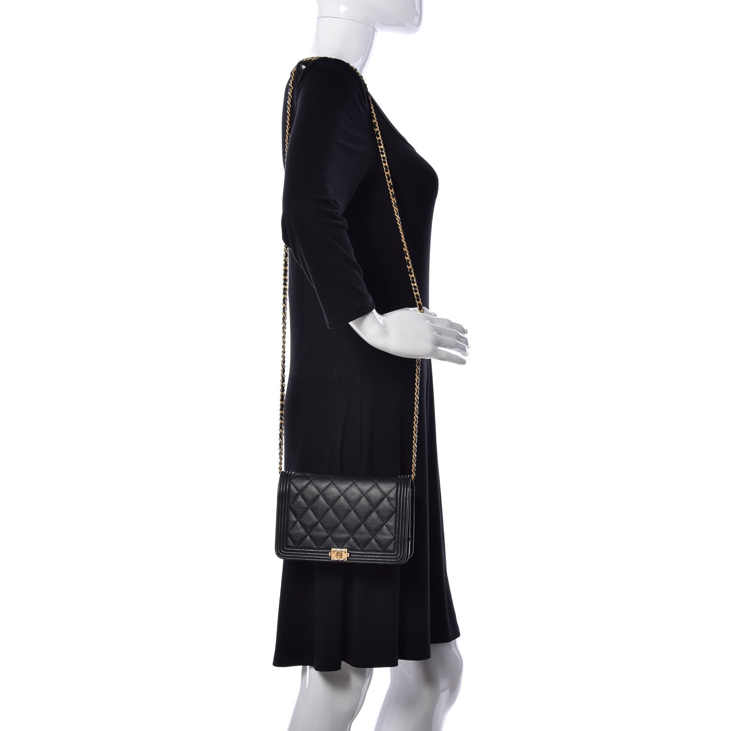 Chanel Caviar Quilted Boy Wallet On Chain WOC Black 2 of 9