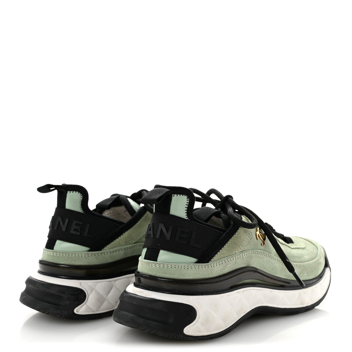 Chanel Suede Calfskin Nylon Grosgrain CC Sneakers 37.5 Light Green 5 of 10