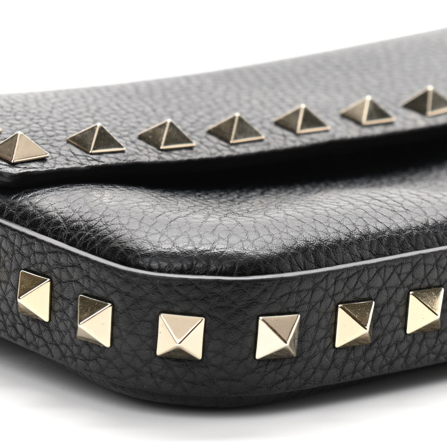 Grainy Calfskin Rockstud Crossbody Pouch Black