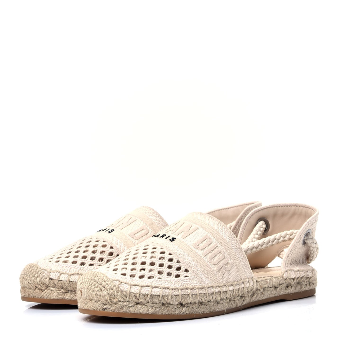 Canvas Embroidered Granville Ankle Tie Espadrilles Flats 35 Cream