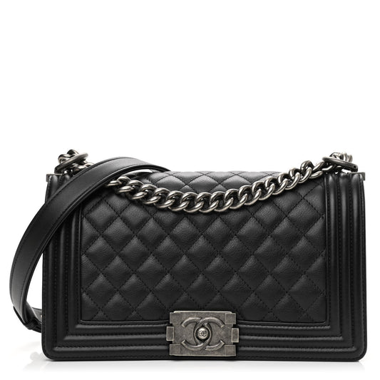 Calfskin Quilted Medium Boy Flap Black