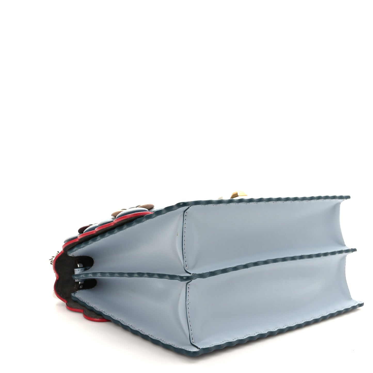 Vitello Liberty Lucido Flowerland Scalloped Studded Kan I Shoulder Bag Azzurro Polvere Multicolor