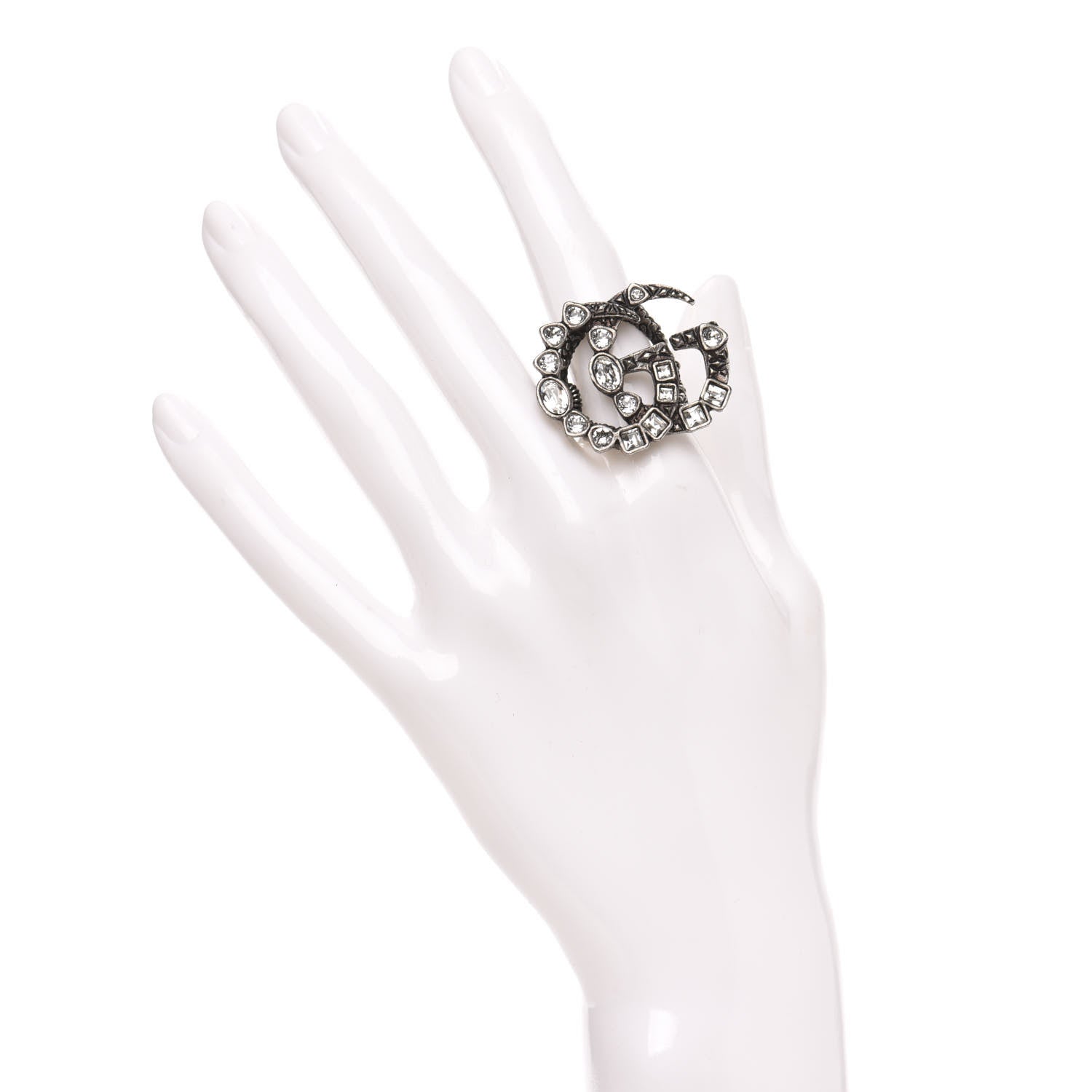 Gucci Crystal Double G Ring S 5.5 Aged Silver 2 of 4