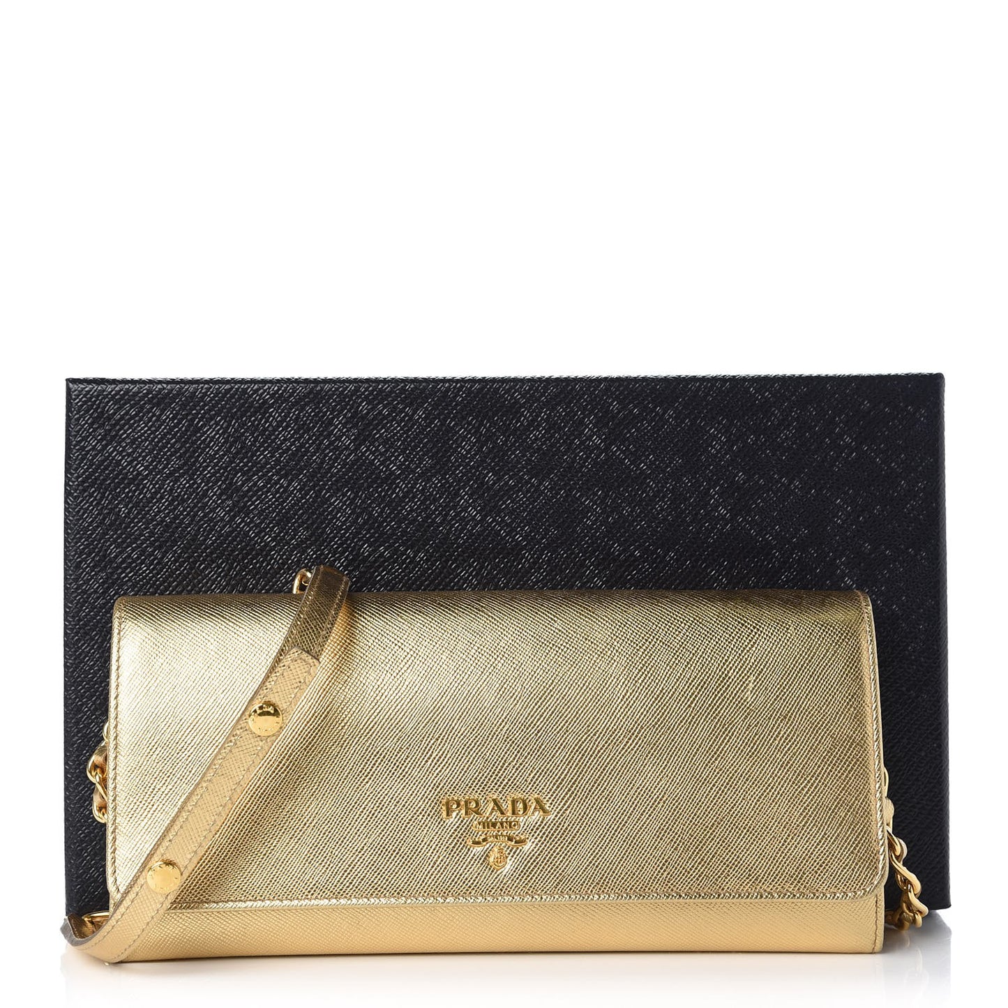 Saffiano Metal Oro Chain Wallet Gold
