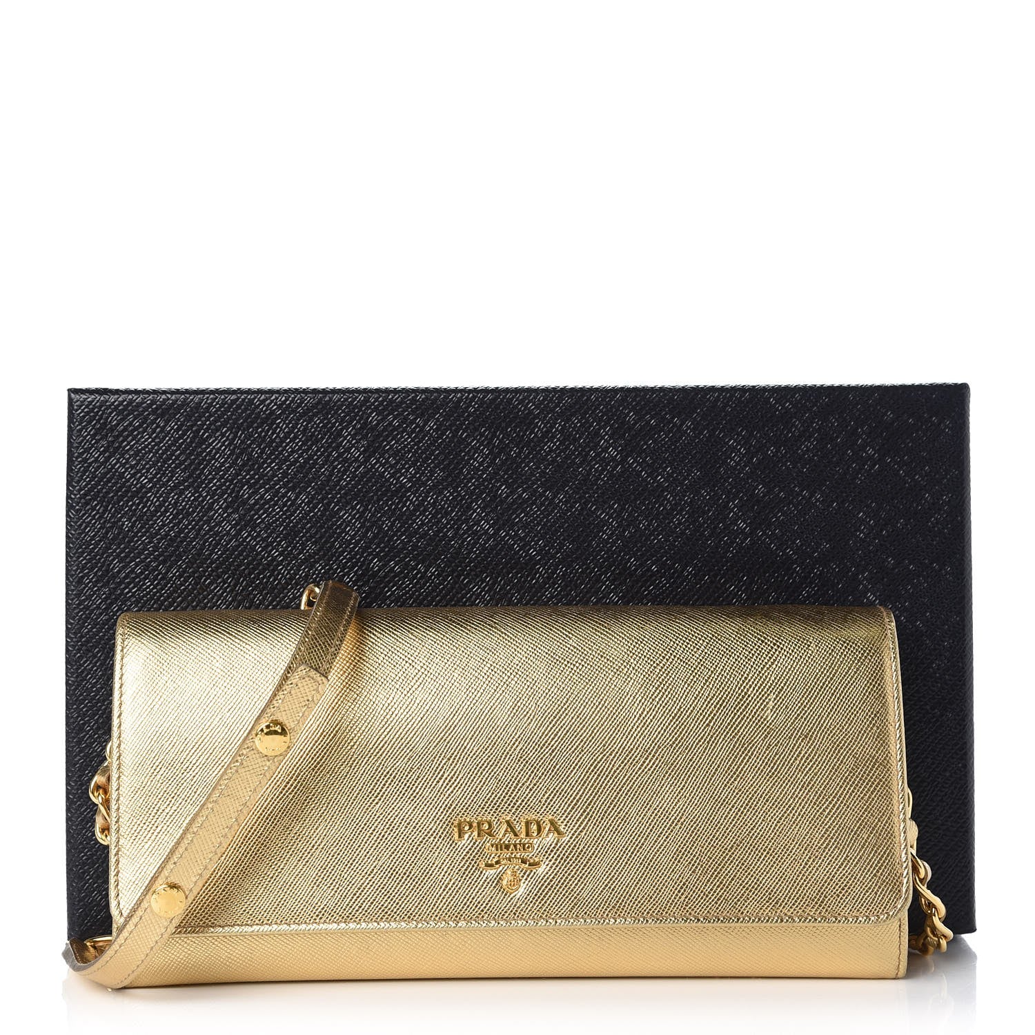 Prada Saffiano Metal Oro Chain Wallet Gold 8 of 8