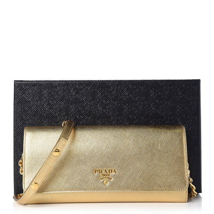 Prada Saffiano Metal Oro Chain Wallet Gold 8 of 8