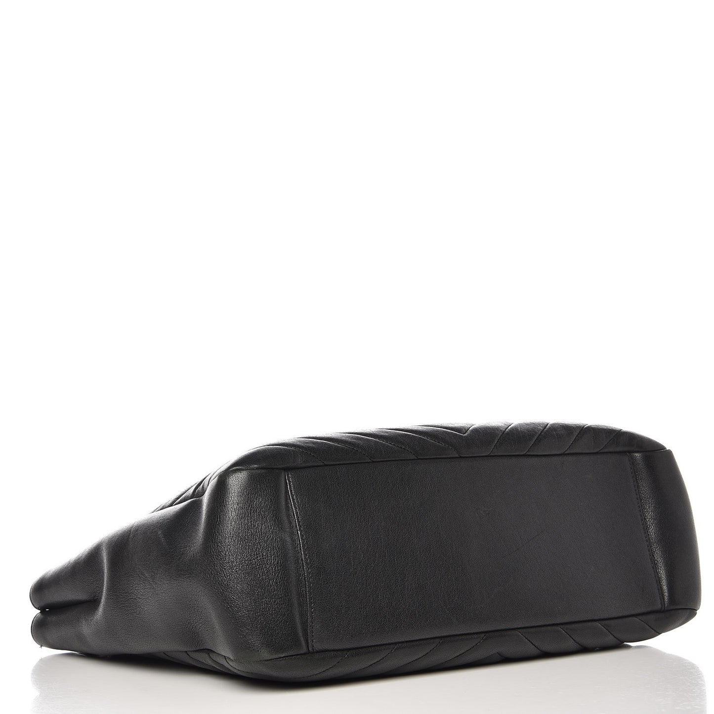 Sheepskin Matelasse Chevron Large Monogram Shopping Bag Black