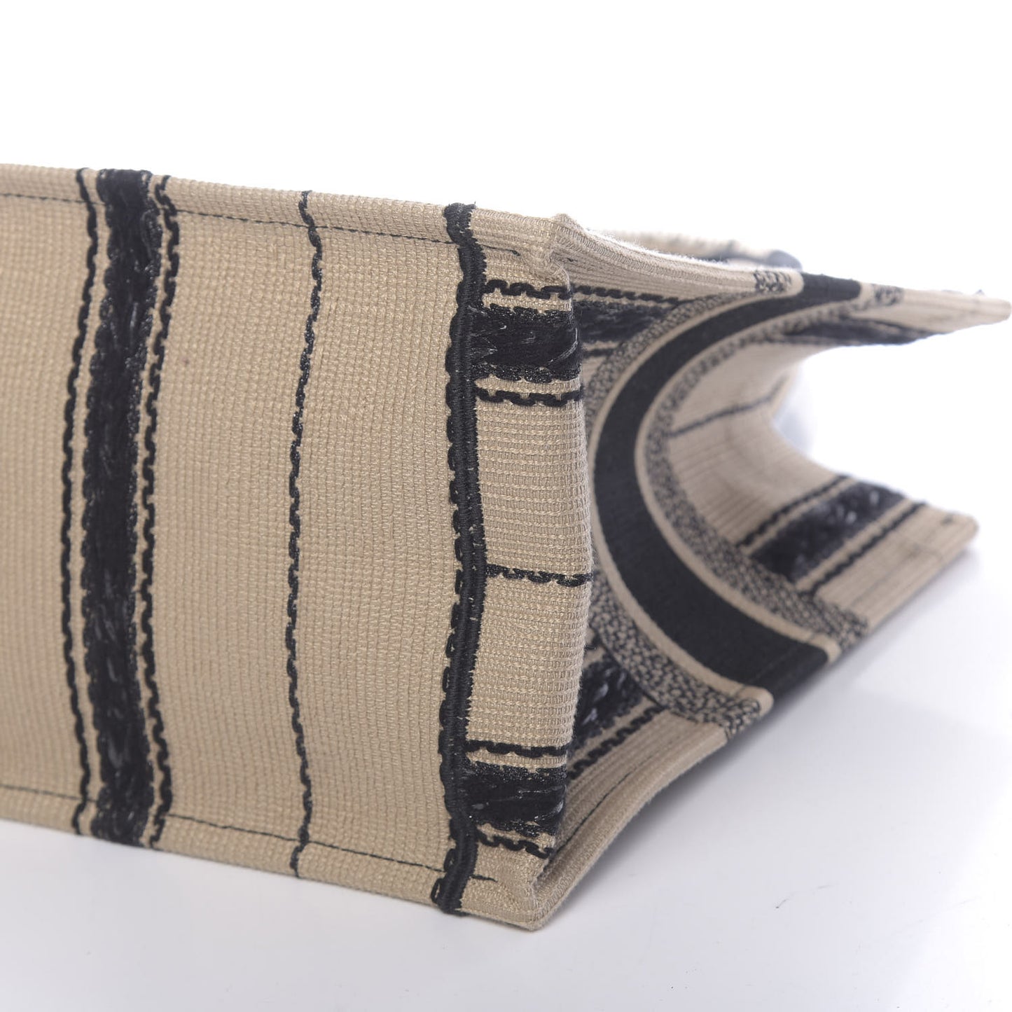 Canvas Embroidered Medium Bayadere Book Tote Black Beige