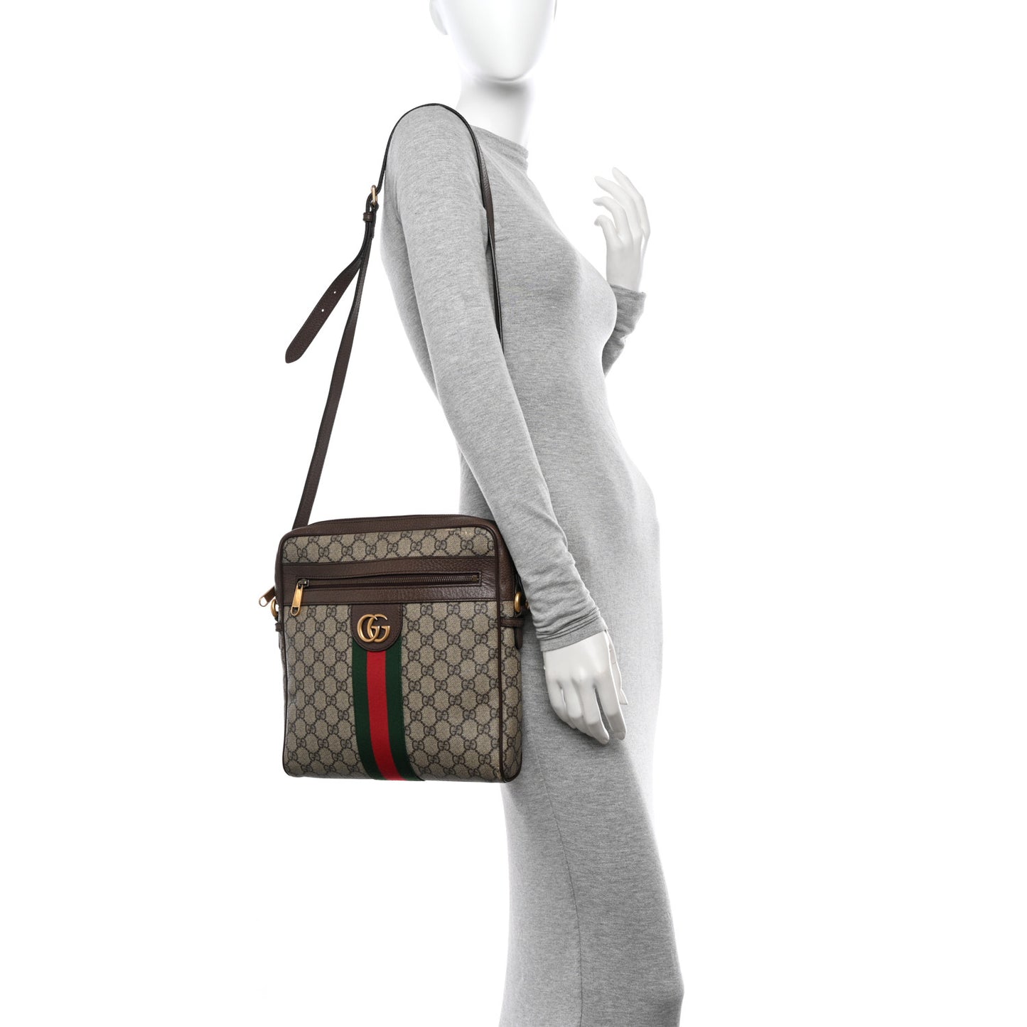 GG Supreme Monogram Web Medium Ophidia Messenger Bag Brown