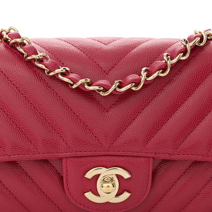 Chanel Caviar Chevron Quilted Mini Rectangular Flap Dark Red 8 of 10