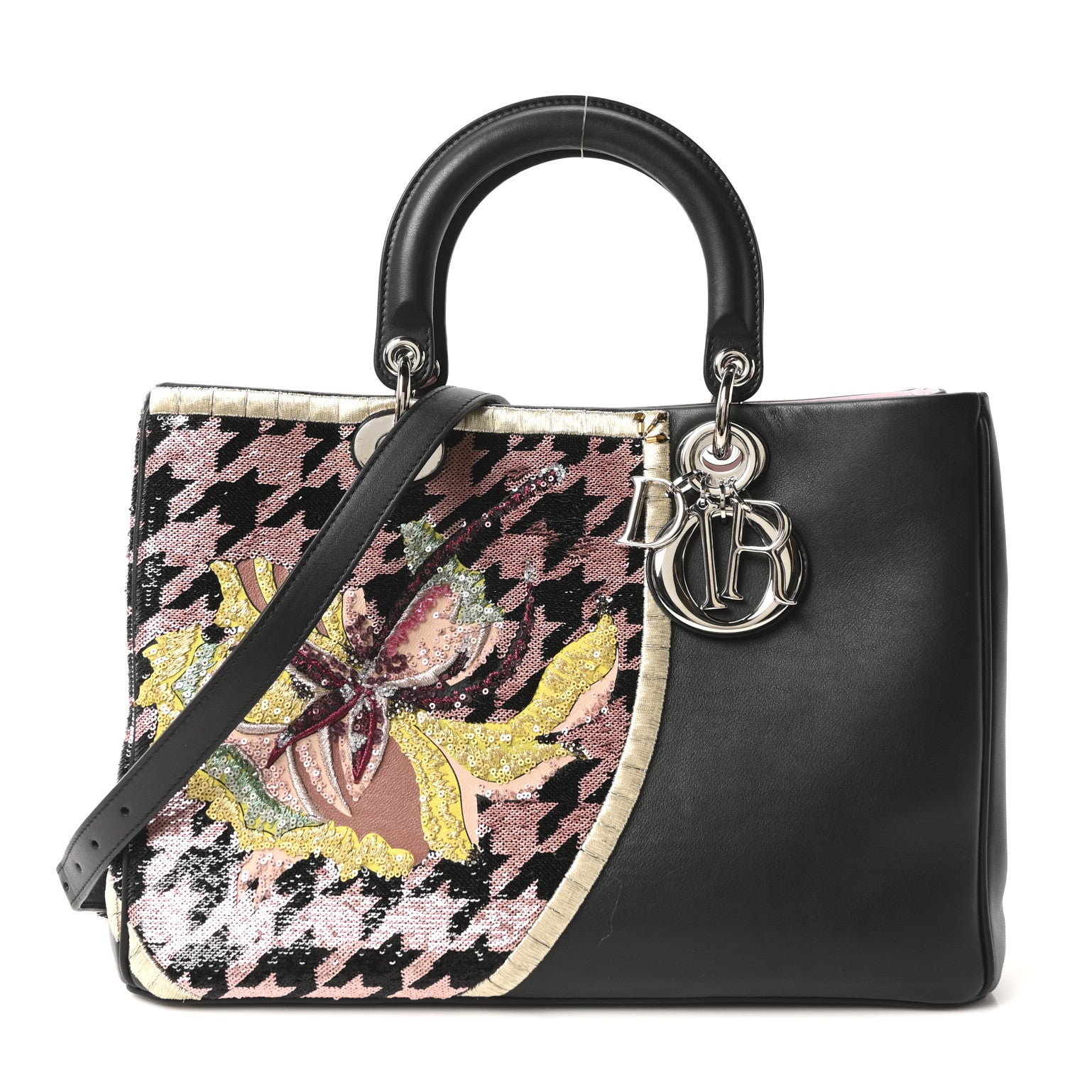 Christian Dior Smooth Calfskin Sequin Houndstooth Embroidered Medium Diorissimo Black 1 of 11