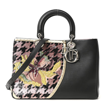 Christian Dior Smooth Calfskin Sequin Houndstooth Embroidered Medium Diorissimo Black 1 of 11