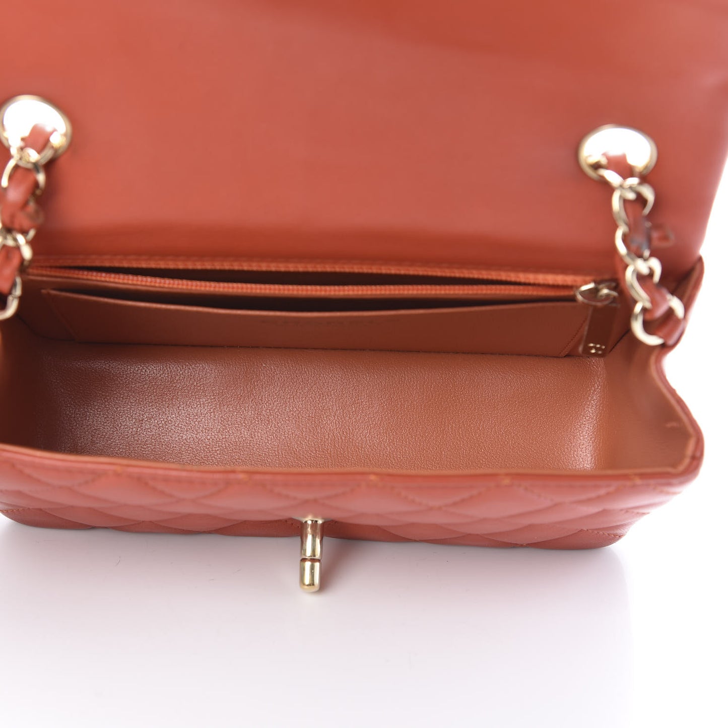 Lambskin Quilted Mini Rectangular Flap Orange