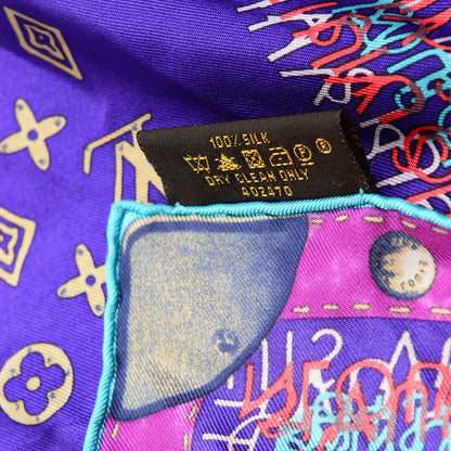 Louis Vuitton Silk Monogram Map Square Scarf Cassis 5 of 5