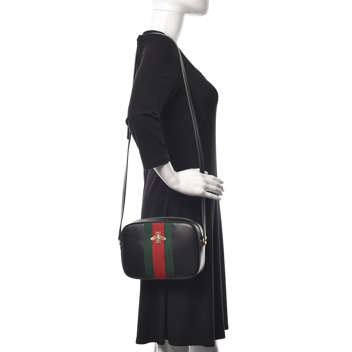 Calfskin Web Small Webby Bee Shoulder Bag Black