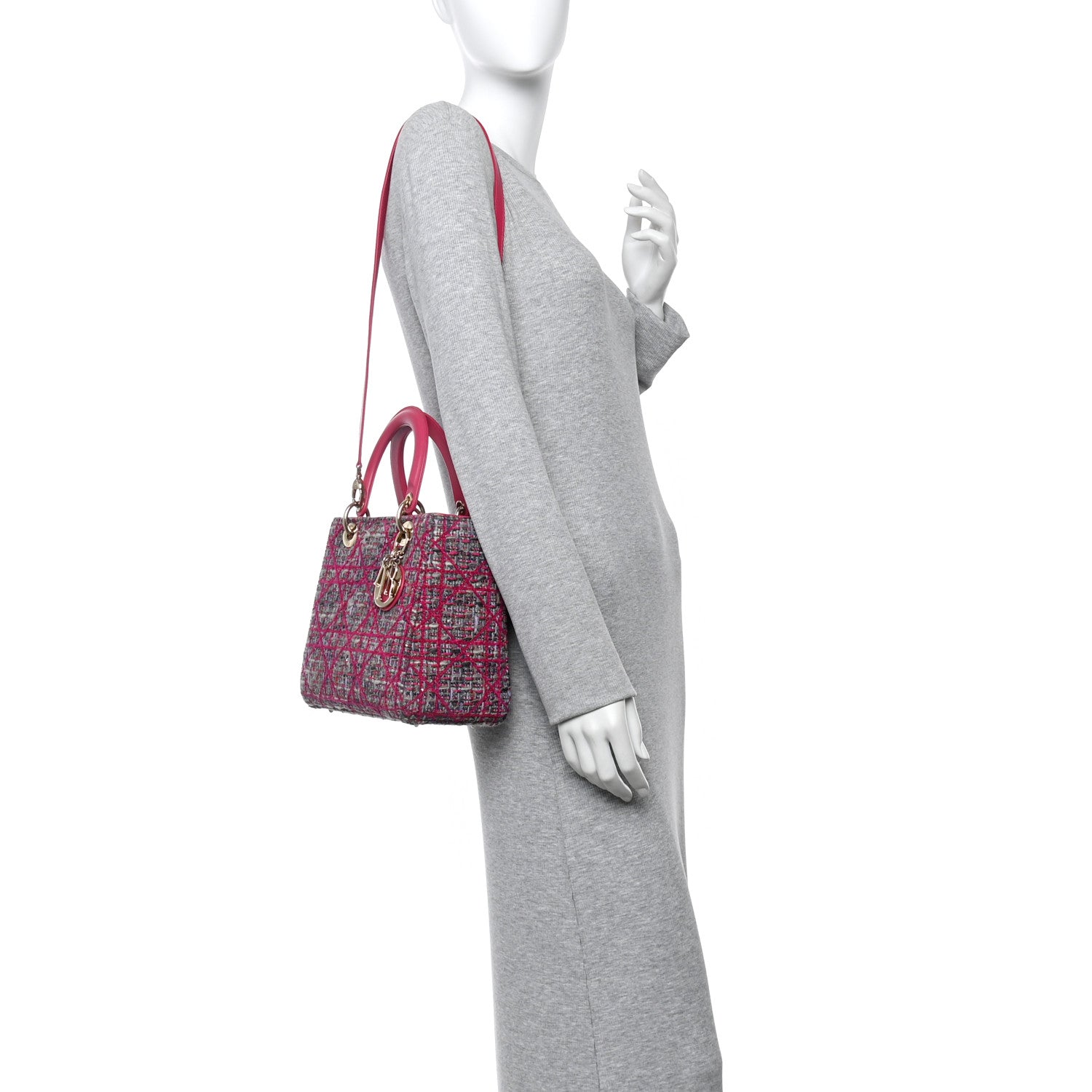 Christian Dior Tweed Medium Lady Dior Pink Multicolor 2 of 10