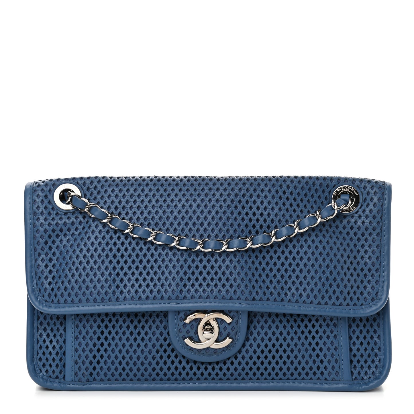 Perforated Calfskin Large Up In The Air Flap Blue