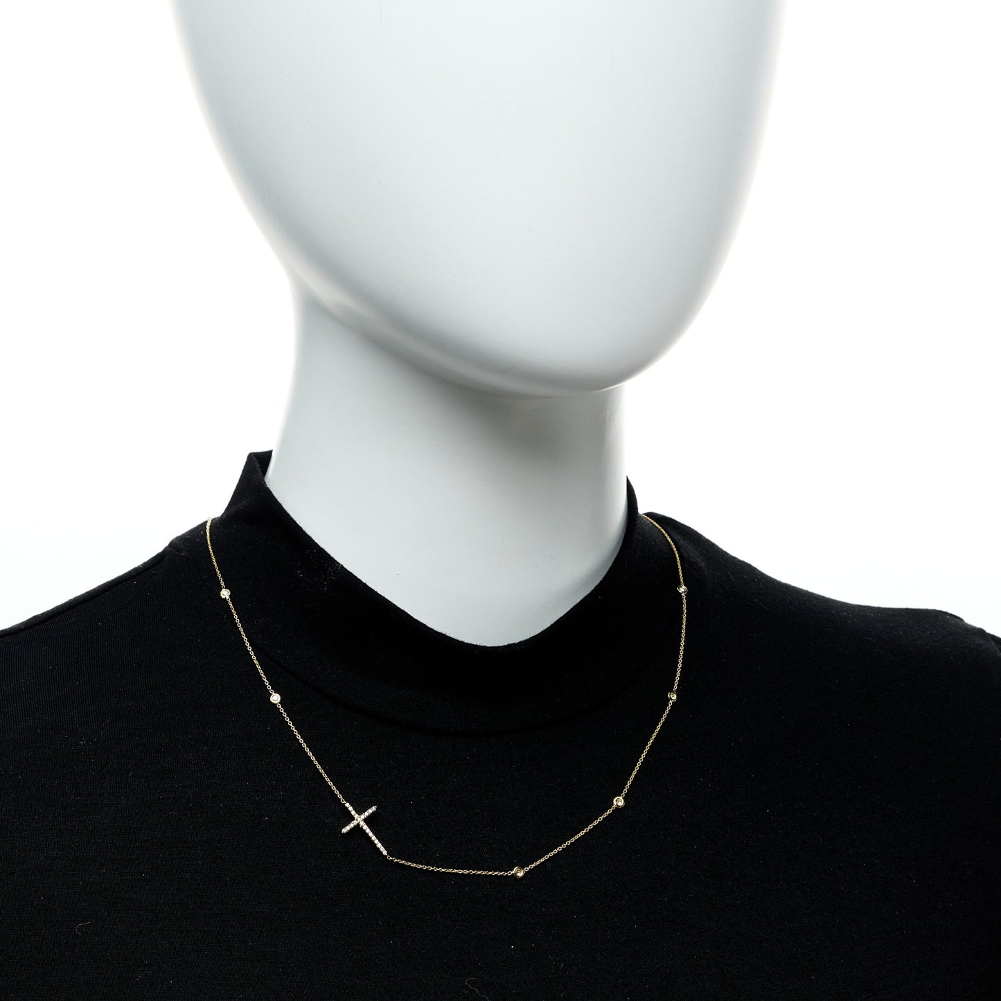 18K Yellow Gold Diamond Integrated Cross Necklace