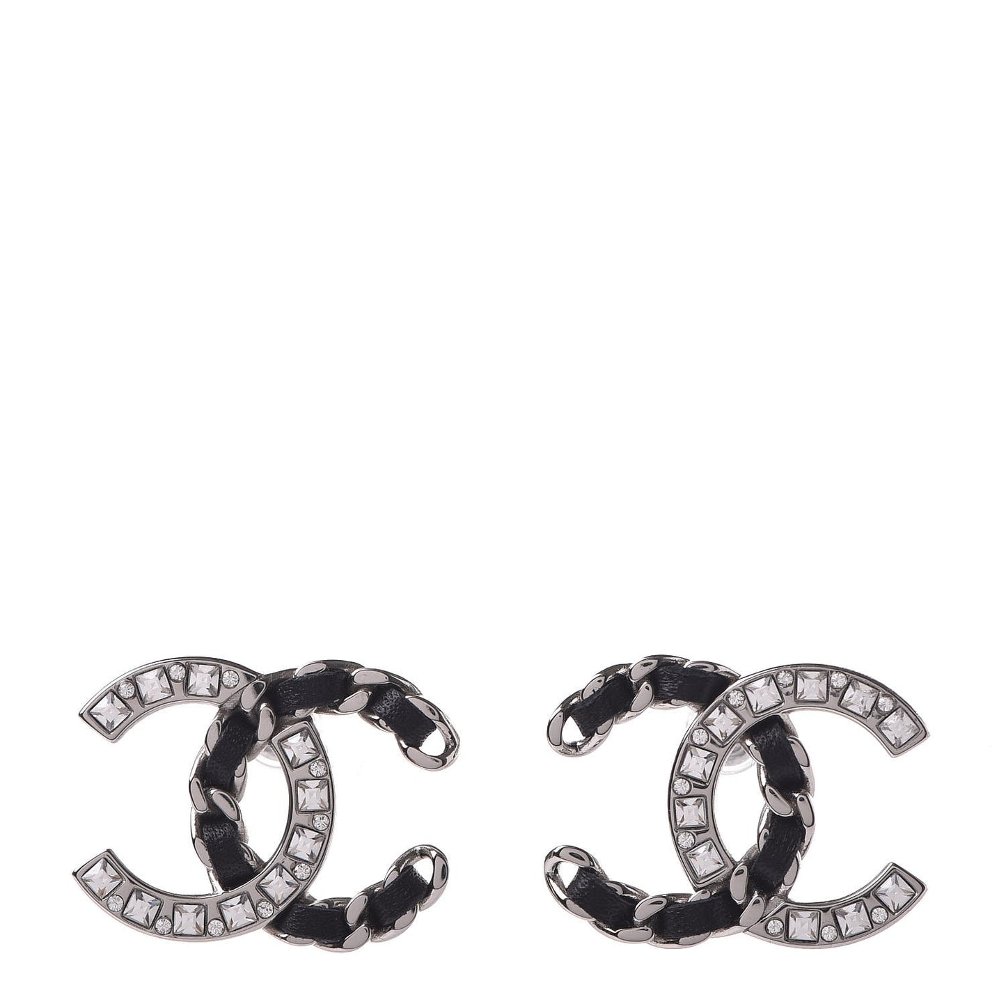 Crystal Lambskin CC Earrings Silver Black