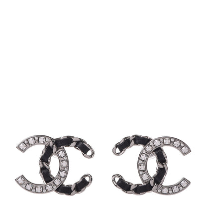 Chanel Crystal Lambskin CC Earrings Silver Black 1 of 5