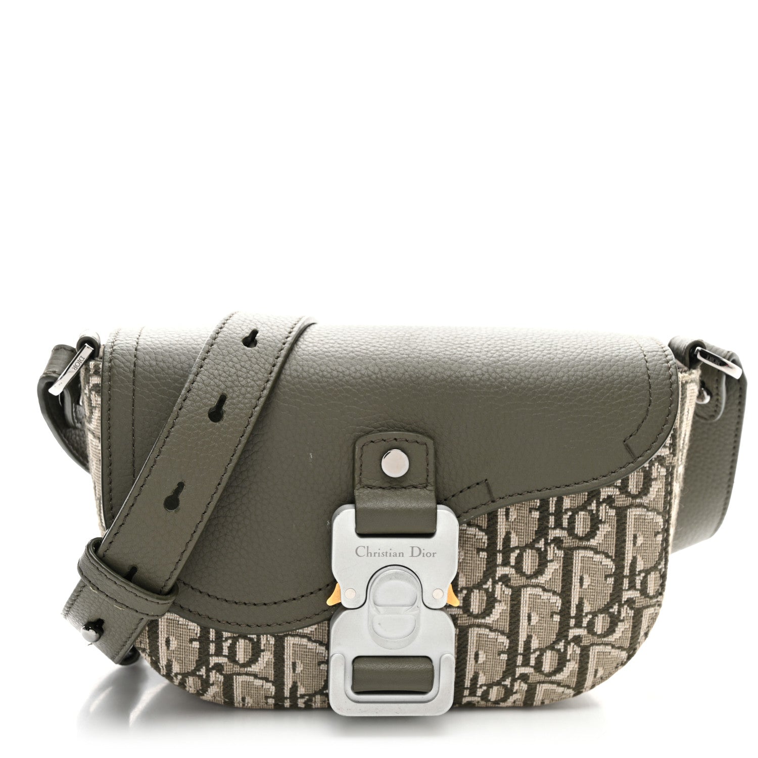 Christian Dior Oblique Jacquard Grained Calfskin Mini Saddle Messenger Bag With Flap Green 1 of 10
