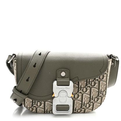 Christian Dior Oblique Jacquard Grained Calfskin Mini Saddle Messenger Bag With Flap Green 1 of 10