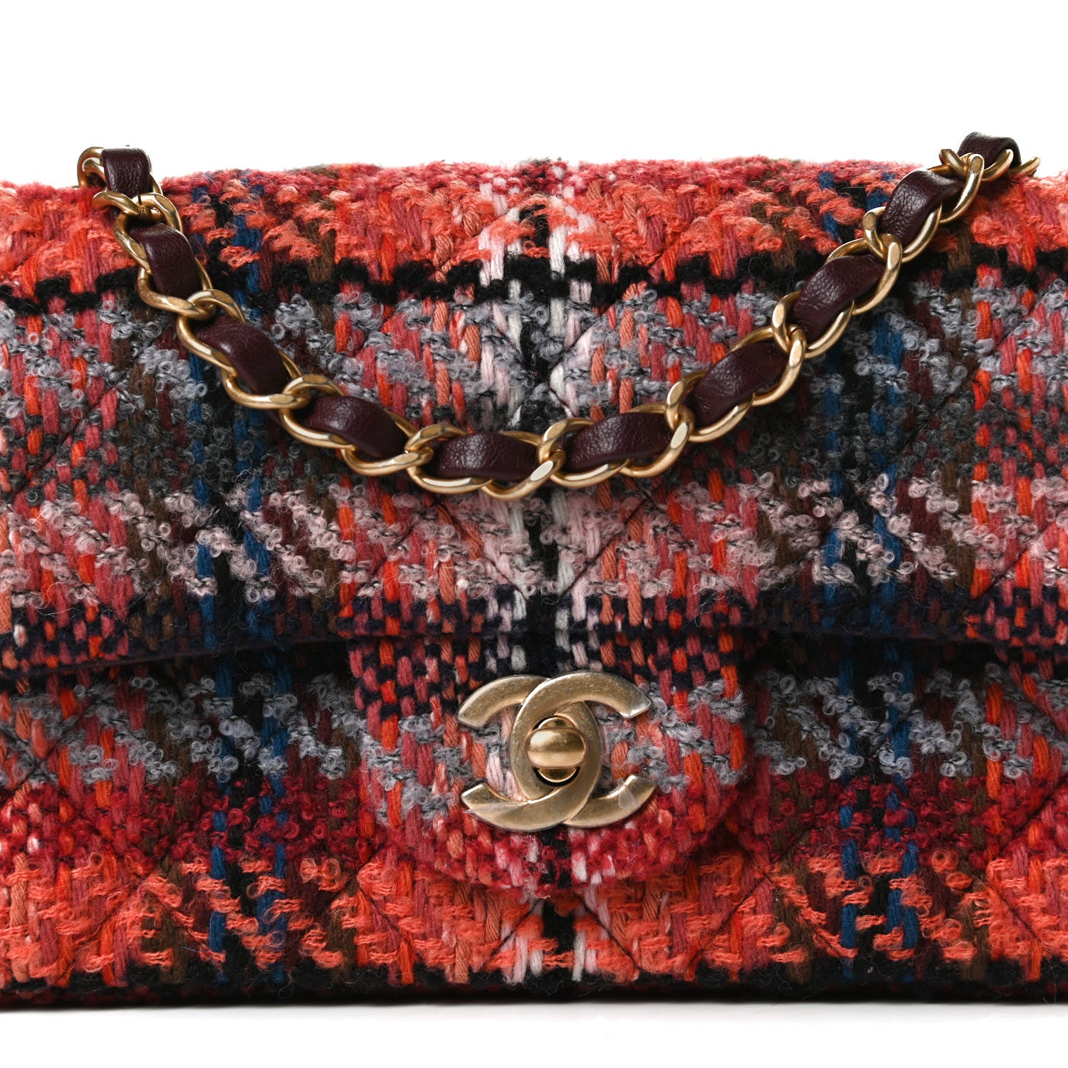 Chanel Tweed Quilted Mini Rectangular Flap Red Multicolor 8 of 18