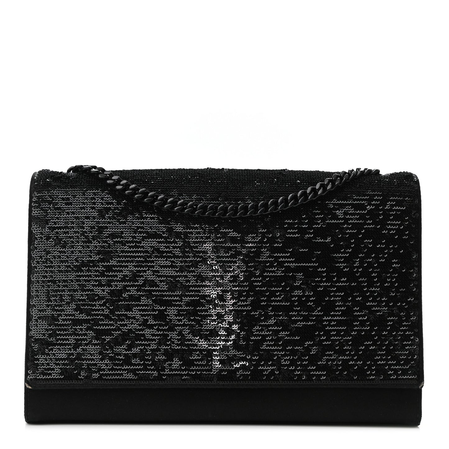 Sequin Flip Satin Monogram Kate Chain Wallet Black