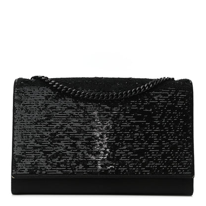 Saint Laurent Sequin Flip Satin Monogram Kate Chain Wallet Black 1 of 11