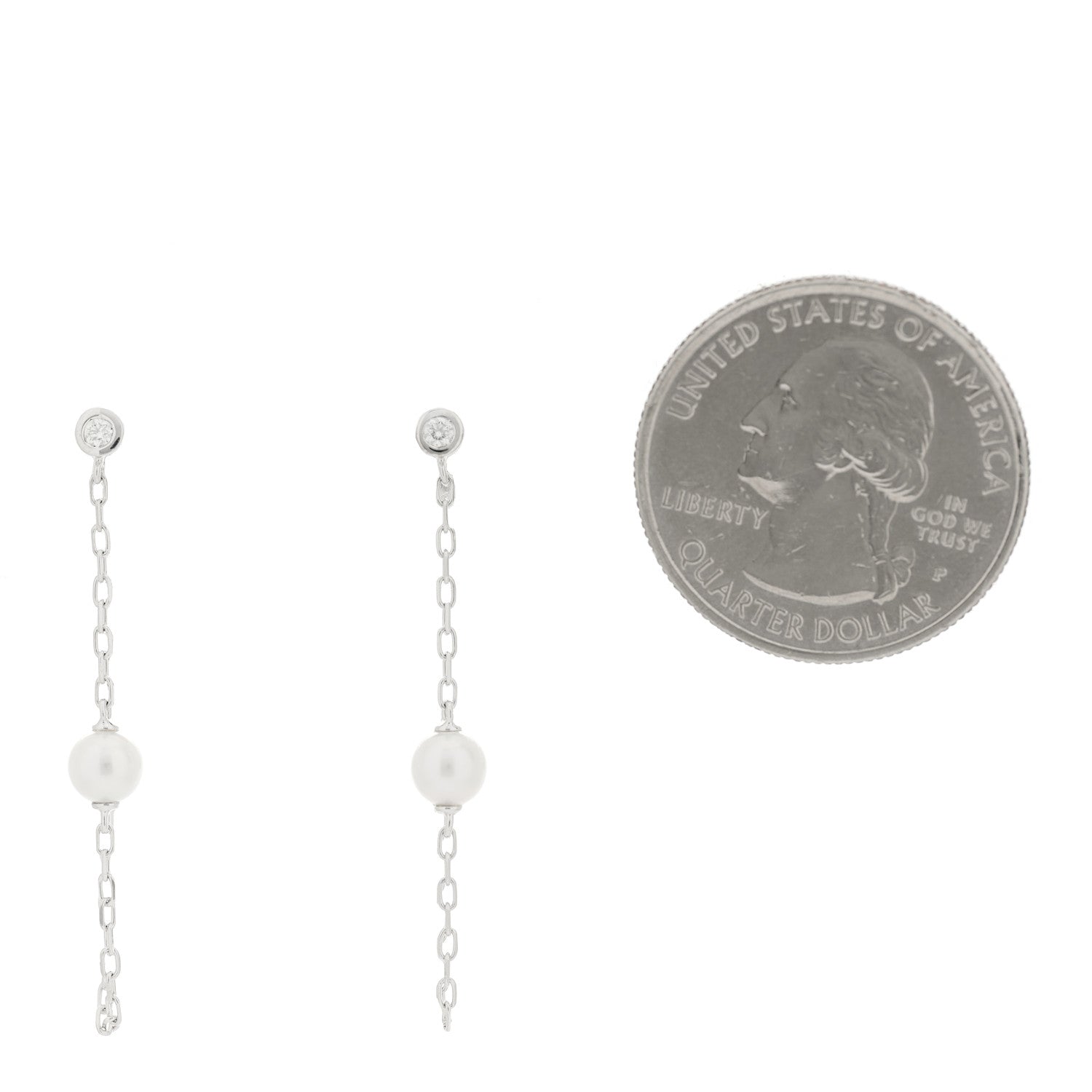 Mikimoto 18K White Gold Diamond Akoya Pearl 4.5mm Chain Earrings 2 of 5