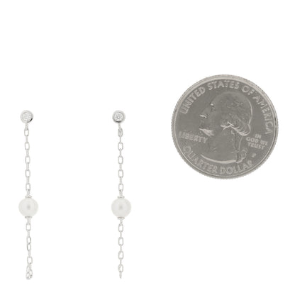 Mikimoto 18K White Gold Diamond Akoya Pearl 4.5mm Chain Earrings 2 of 5