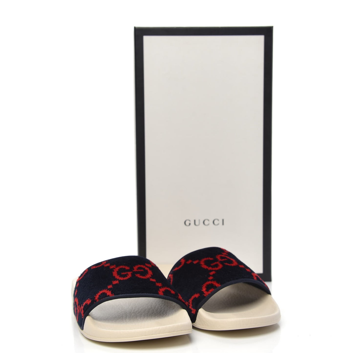 Terry Cloth GG Monogram Slide Sandals 37 Blue Red