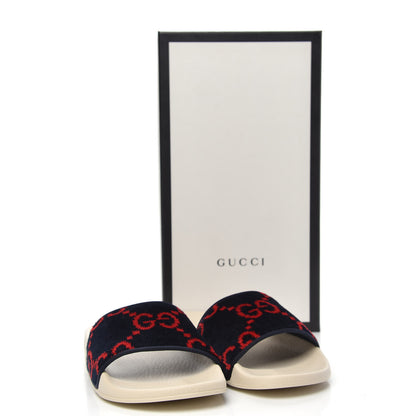 Gucci Terry Cloth GG Monogram Slide Sandals 37 Blue Red 7 of 7